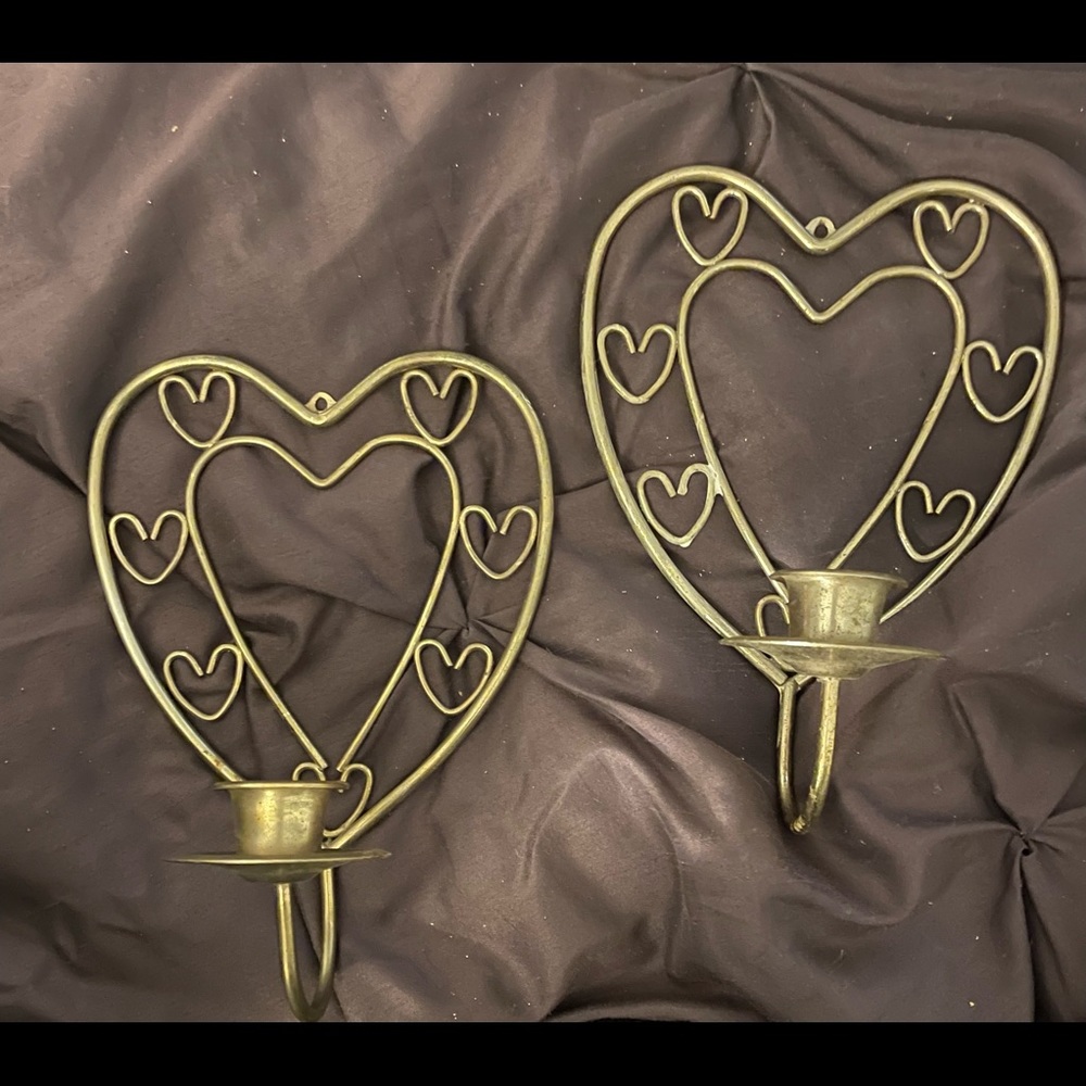 Set of 2 Home Interiors Vintage Heart Shaped Wall Sconces